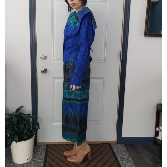 70s/80s Blue and Green Paisley Pants Set - Picture 2 of 6